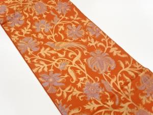 抽象花唐草に鳥・動物模様織出し全通袋帯